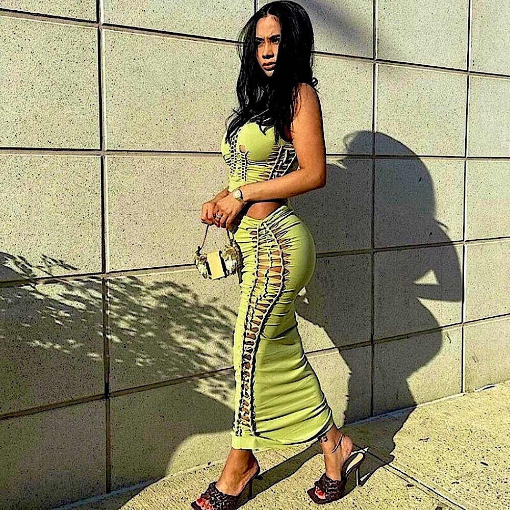 Two piece green hollow out midi dress set - Picture 12 of 16